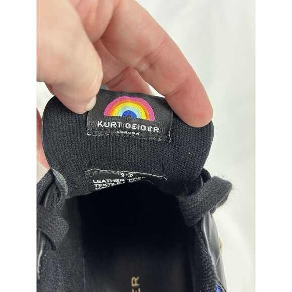Kurt Geiger Laney Sneakers Black Leather Metallic Rainbow Piping Stripes 38.5 - Picture 9 of 15
